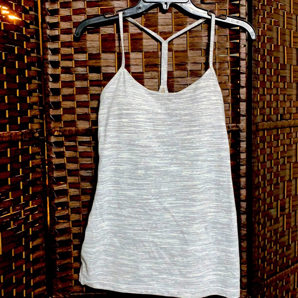 Lululemon white with black grey stripes y back racer back tank top size 8